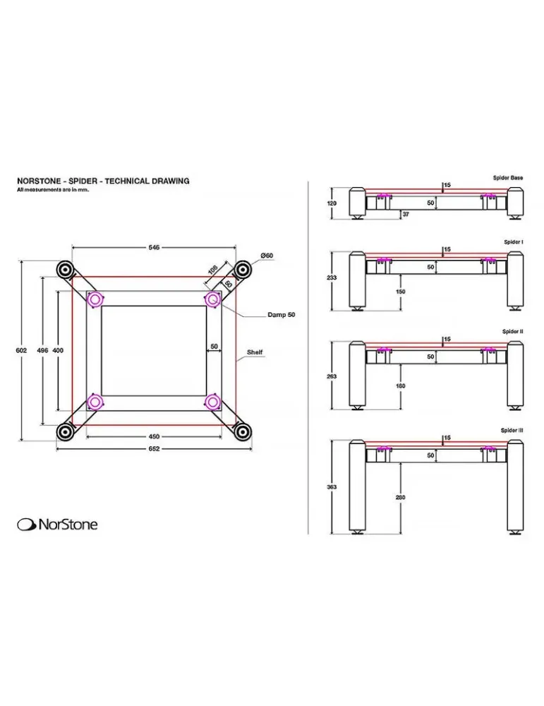 NORSTONE Norstone Spider 3 — Moduł stolika audio z tłumieniem drgań, szkło/bambus