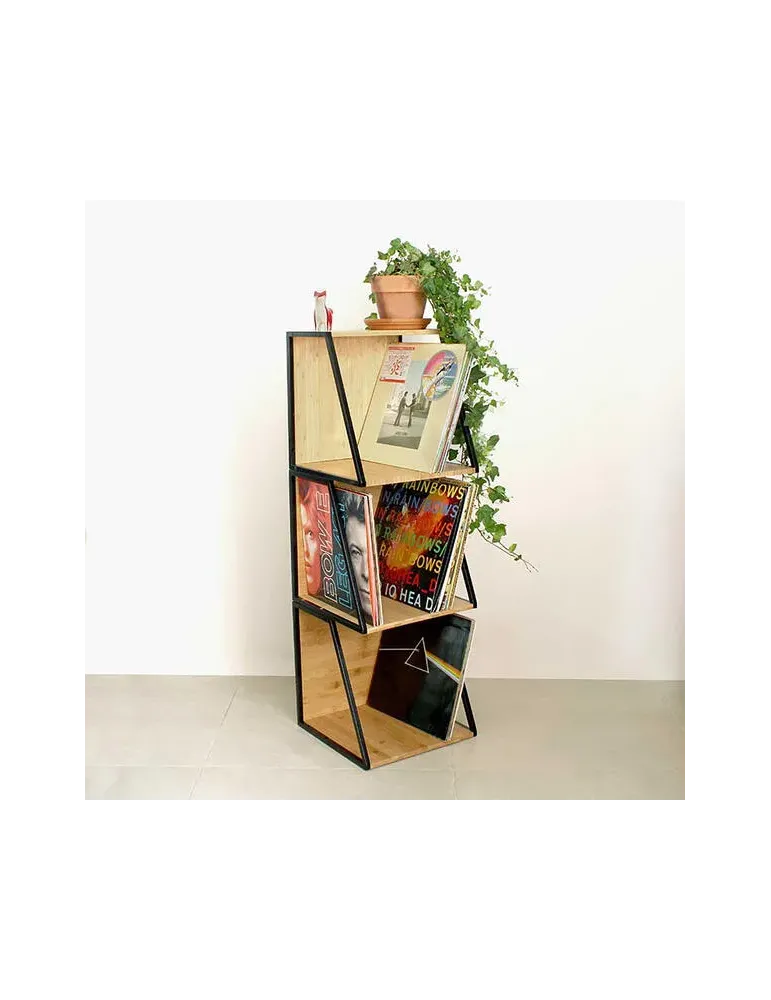 NORSTONE Norstone Vinyl LP Case — Stylowa półka na 90 płyt winylowych z bambusa i stali