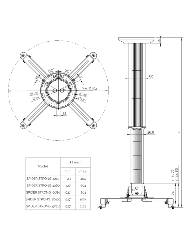 SUPREMA SCREEN Suprema Screen Spider Strong 90110 — Uchwyt sufitowy do projektora 20kg