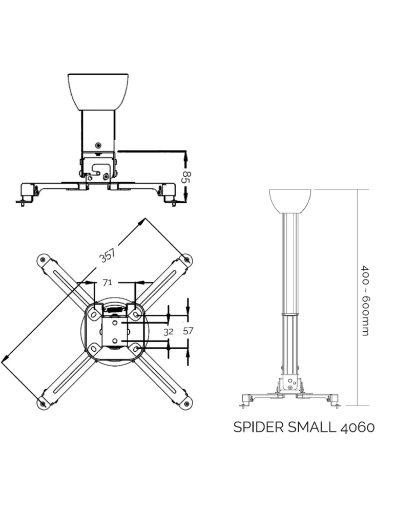 SUPREMA SCREEN Suprema Spider Small 4060 Silver — Uchwyt sufitowy do projektorów z regulacją skosu