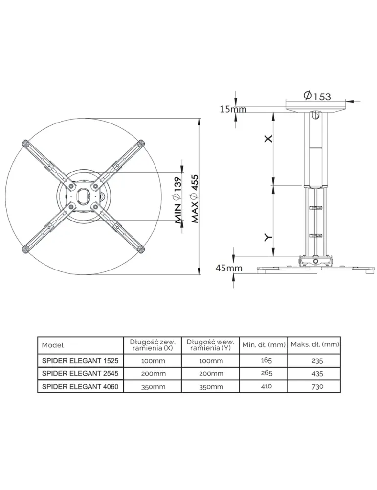 SUPREMA SCREEN Suprema Spider Elegant 4070 White — Uchwyt sufitowy do projektora z regulacją kąta