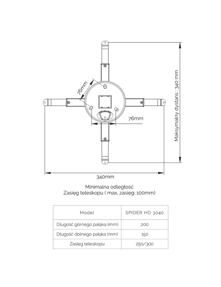 SUPREMA SCREEN Suprema Spider HD 4060 — Uchwyt sufitowy do projektora z obrotem 360° i prowadzeniem kabli