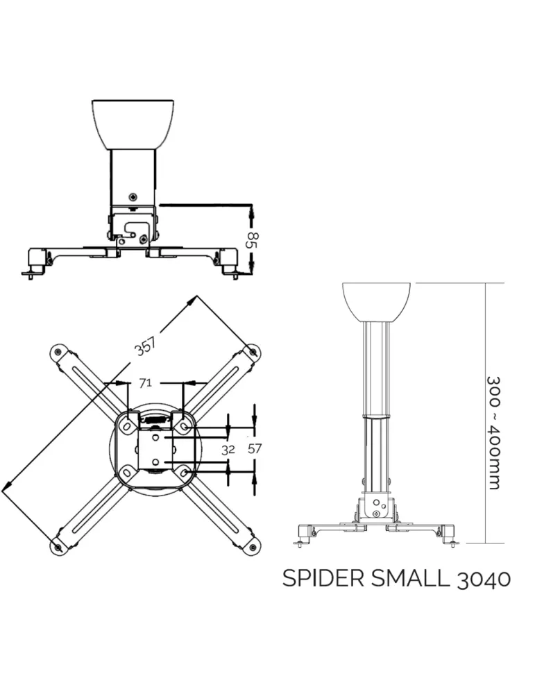 SUPREMA SCREEN Suprema Screen Spider Small 3040 White — Uchwyt sufitowy do projektora z regulacją