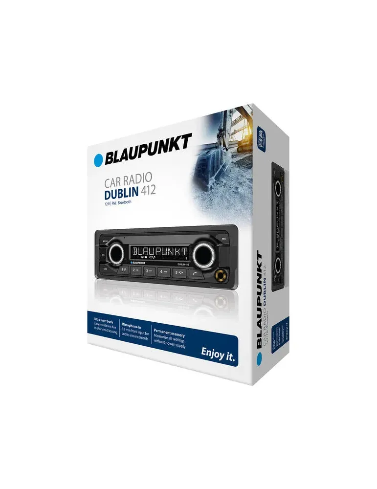 BLAUPUNKT Blaupunkt Dublin 412 — Radio samochodowe 1DIN Bluetooth USB AUX FLAC, ultra krótka 8 cm, SWC