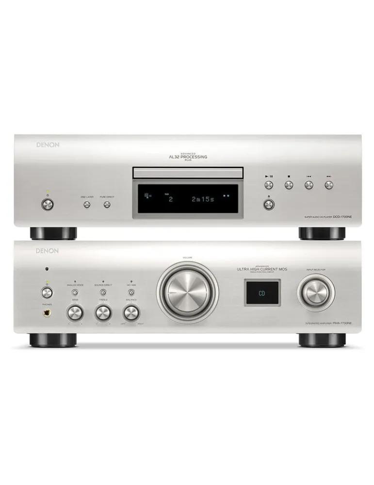 DENON Zestaw stereo: Denon PMA-1700NE + DCD-1700NE — Hi-Fi z funkcjami Hi-Res i cyfrowym odtwarzaczem CD